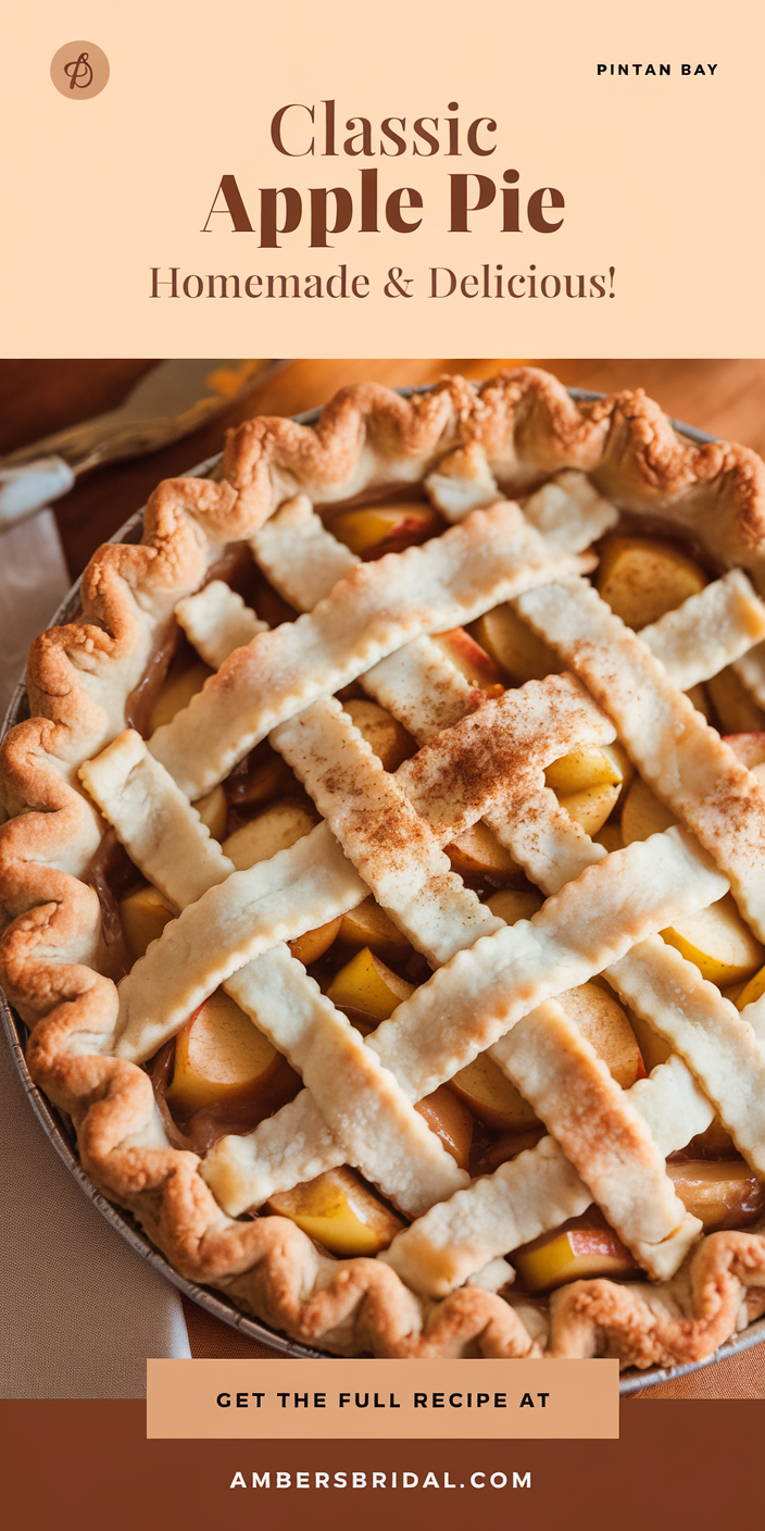 Warm slice of classic apple pie recipe garnished with fresh mint and caramel drizzle.