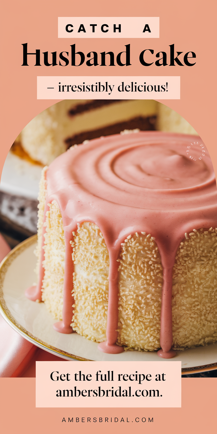 Homemade catch a husband cake with layers of moist vanilla sponge and creamy frosting.