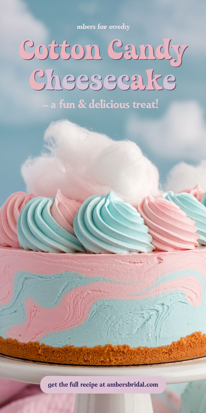 Elegant cotton candy cheesecake slice plated with a side of whipped cream and edible glitter.