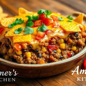 hearty Mexican Cornbread Casserole that combines seasoned ground beef, melted cheese, and cornbread