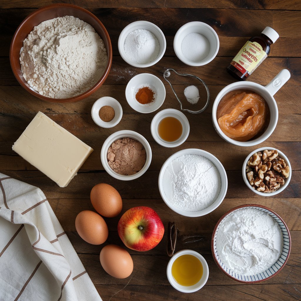 Classic applesauce cake with cinnamon cream cheese frosting featuring a creamy swirl topping.