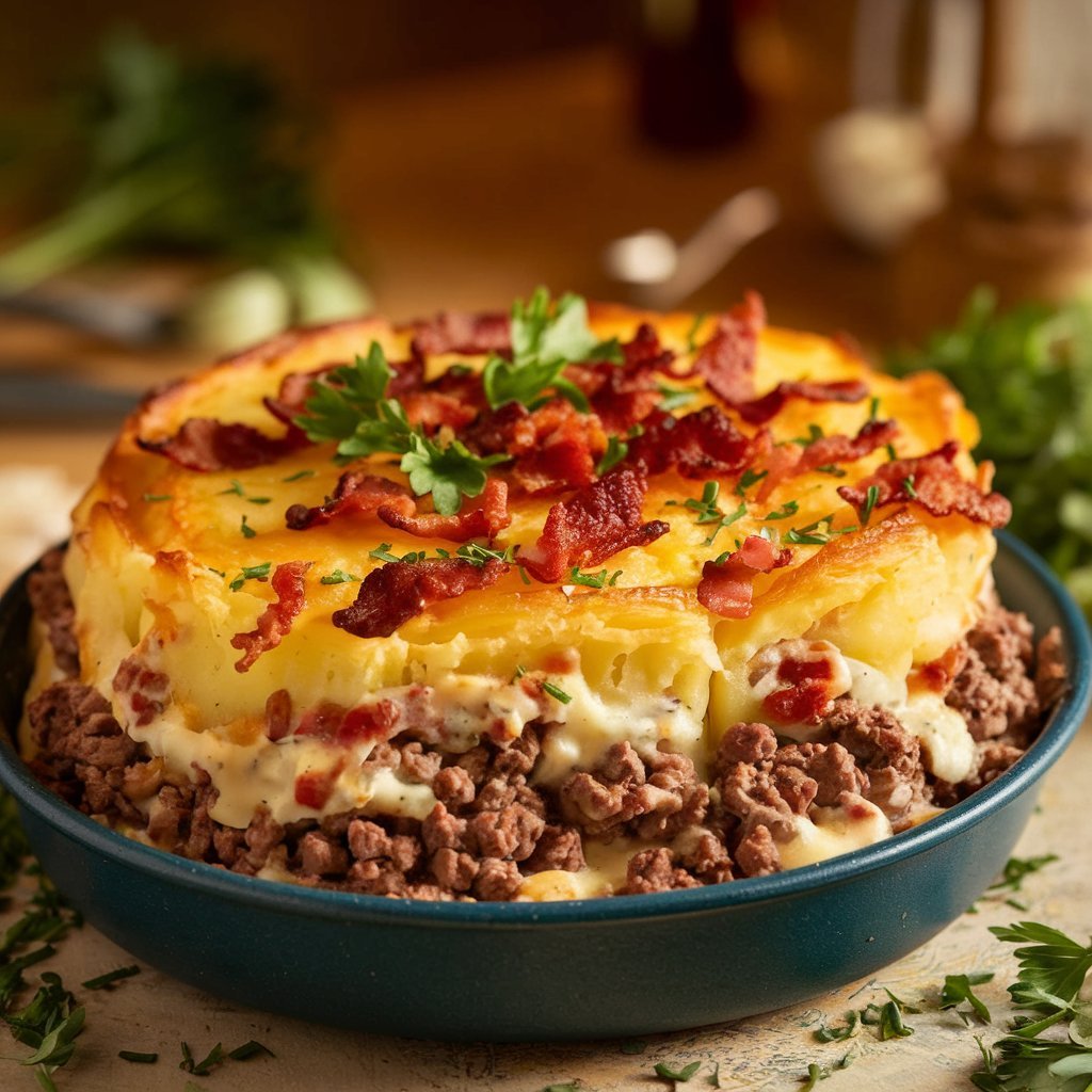 A Photo Of A Pan Of Cheesy Beef And Bacon Scallope Ygvjqvfrryghph5vzogfpa Isknuj4uqdkzygp9p0b Yq