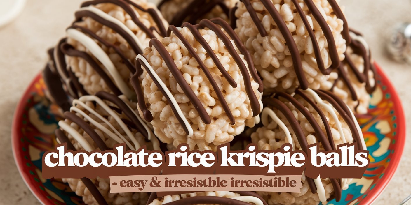 Rustic chocolate rice Krispie balls served on a wooden board with a side of chocolate sauce for dipping