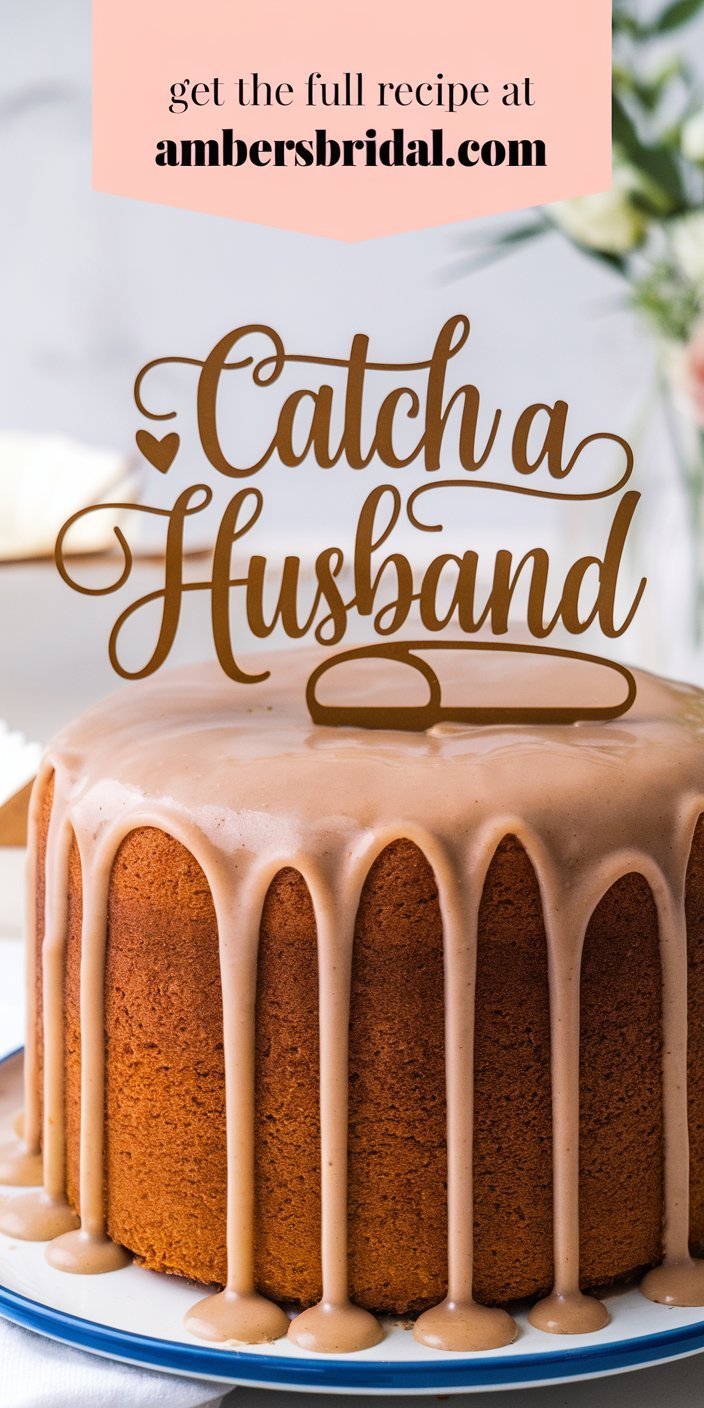 Inviting catch a husband cake presented with a ribbon and a personalized cake topper for a romantic celebration.