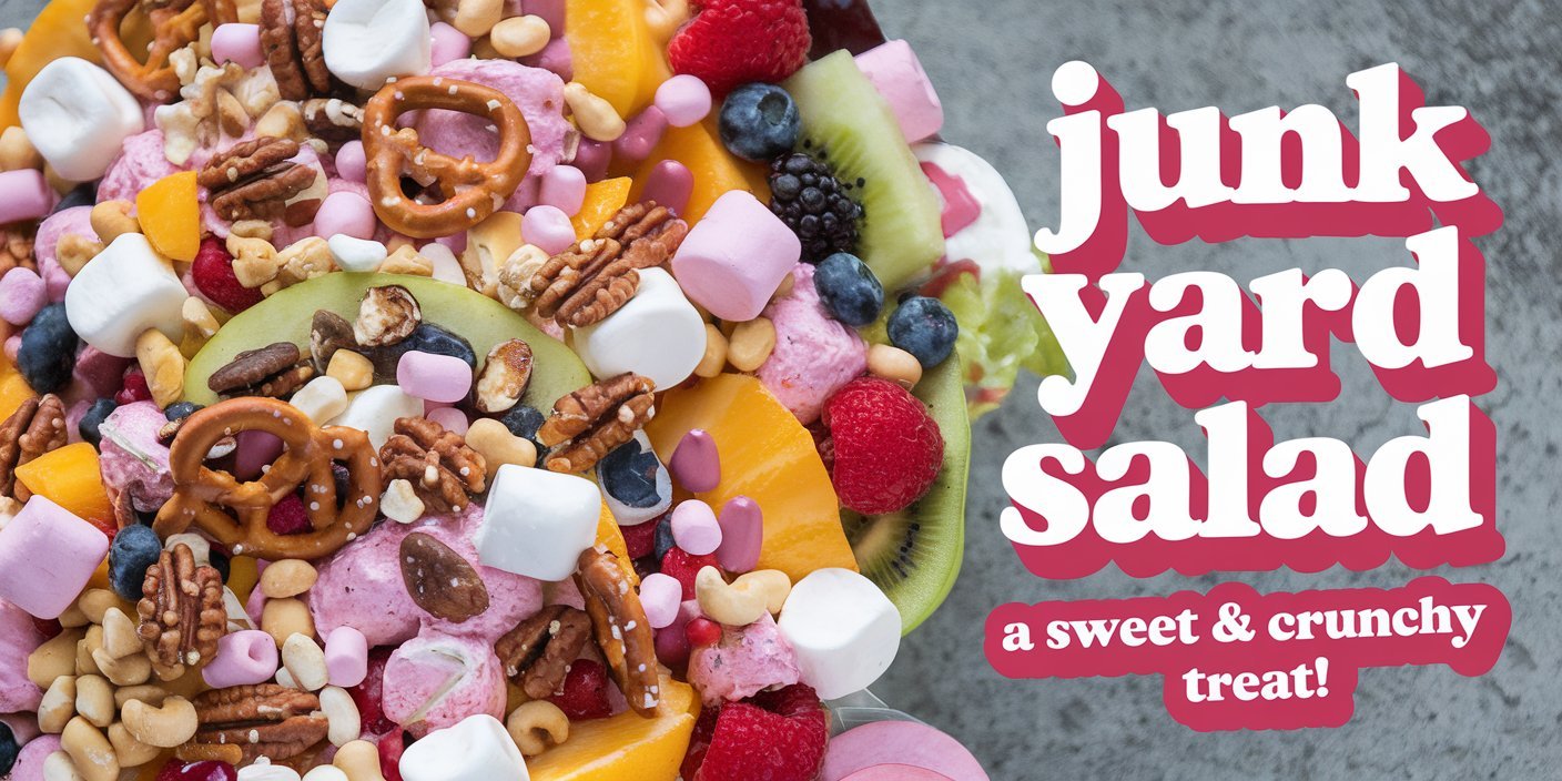 Vibrant Junk Yard Salad loaded with colorful vegetables, crispy bacon, and creamy dressing