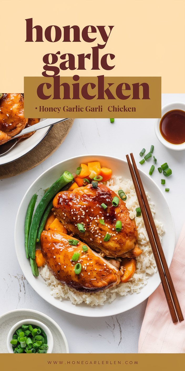 Elegant honey garlic chicken served with a side of roasted asparagus and lemon wedges.