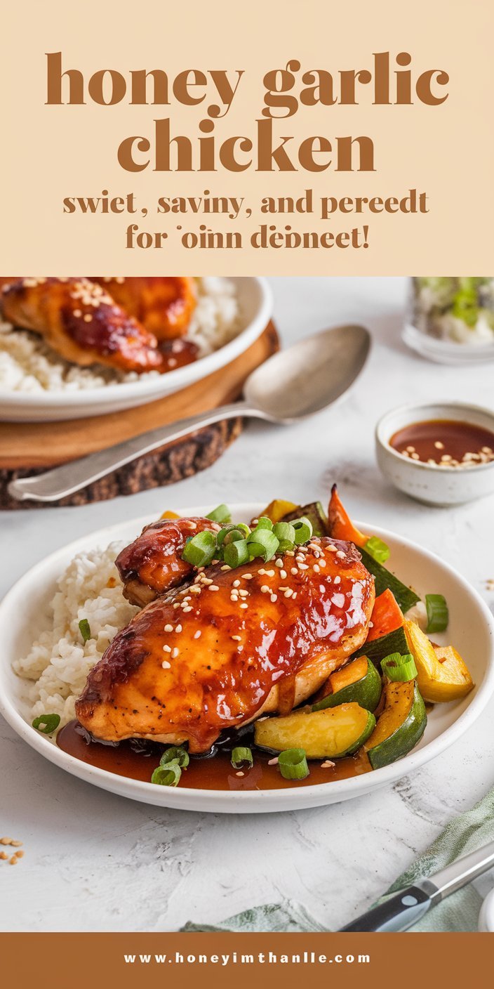 Honey garlic chicken and vegetable bake with a thick, flavorful sauce.