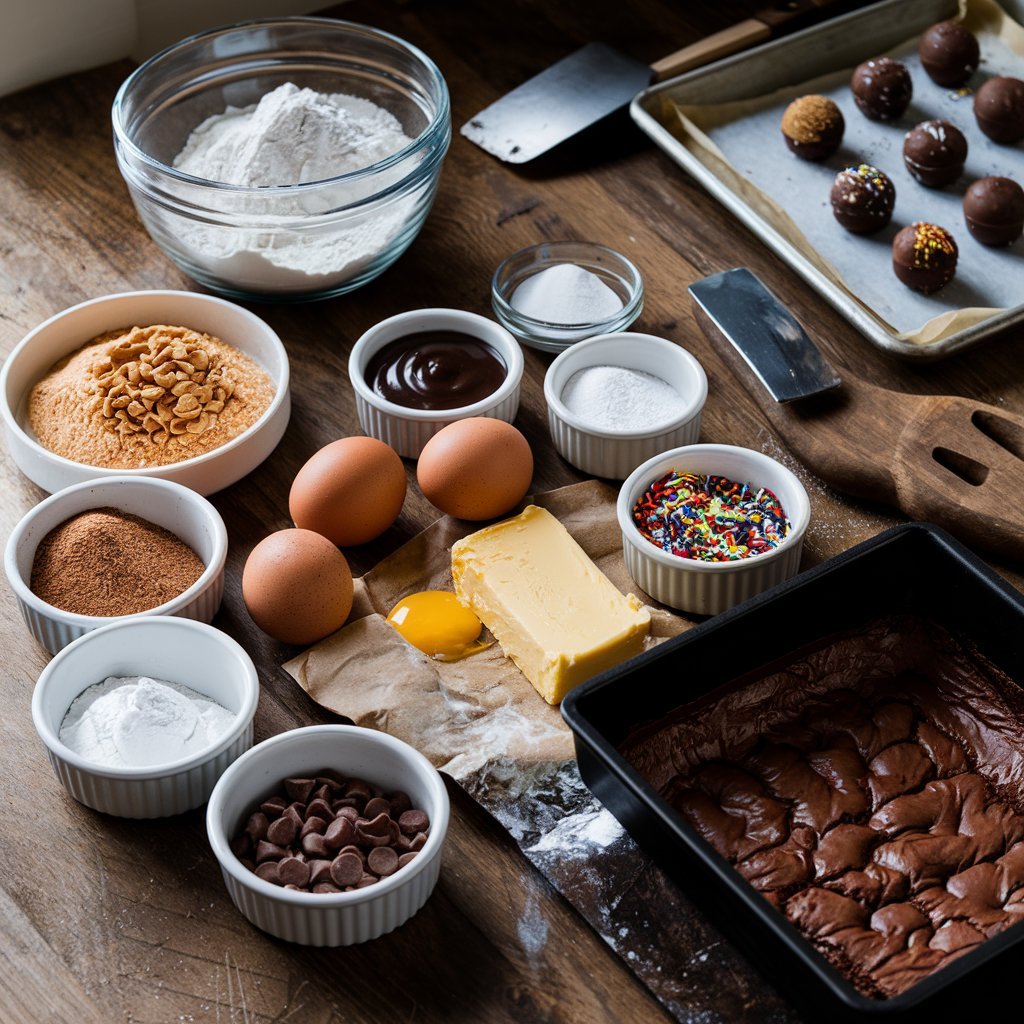 Freshly baked chocolate chip cookie dough brownie bombs cooling on a wire rack, ready to be enjoyed.