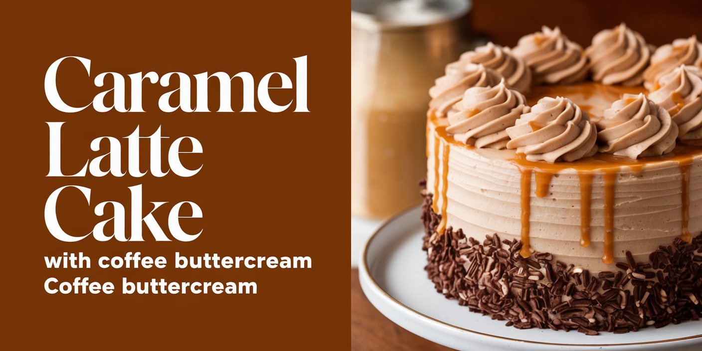 Delicious caramel latte cake with coffee buttercream frosting beautifully plated on a dessert tray.