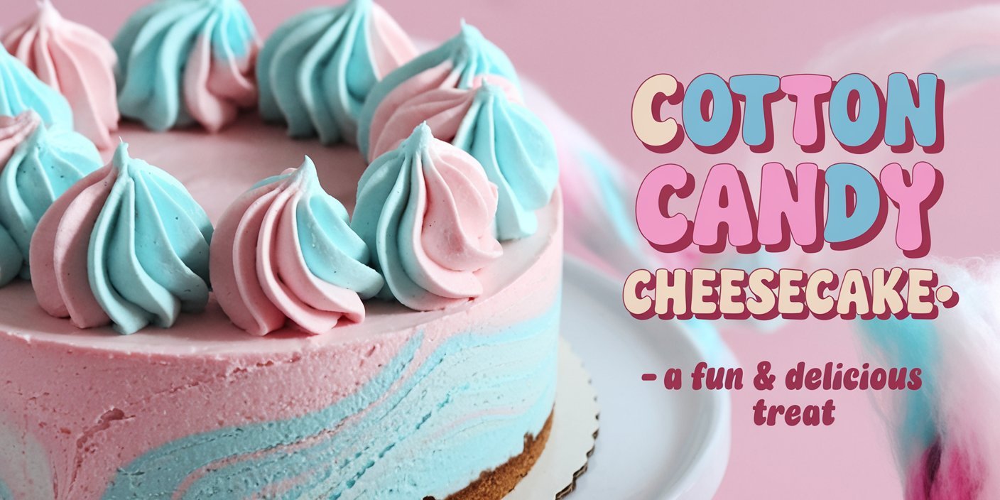 Delicious cotton candy cheesecake topped with colorful cotton candy sprinkles and fresh berries.
