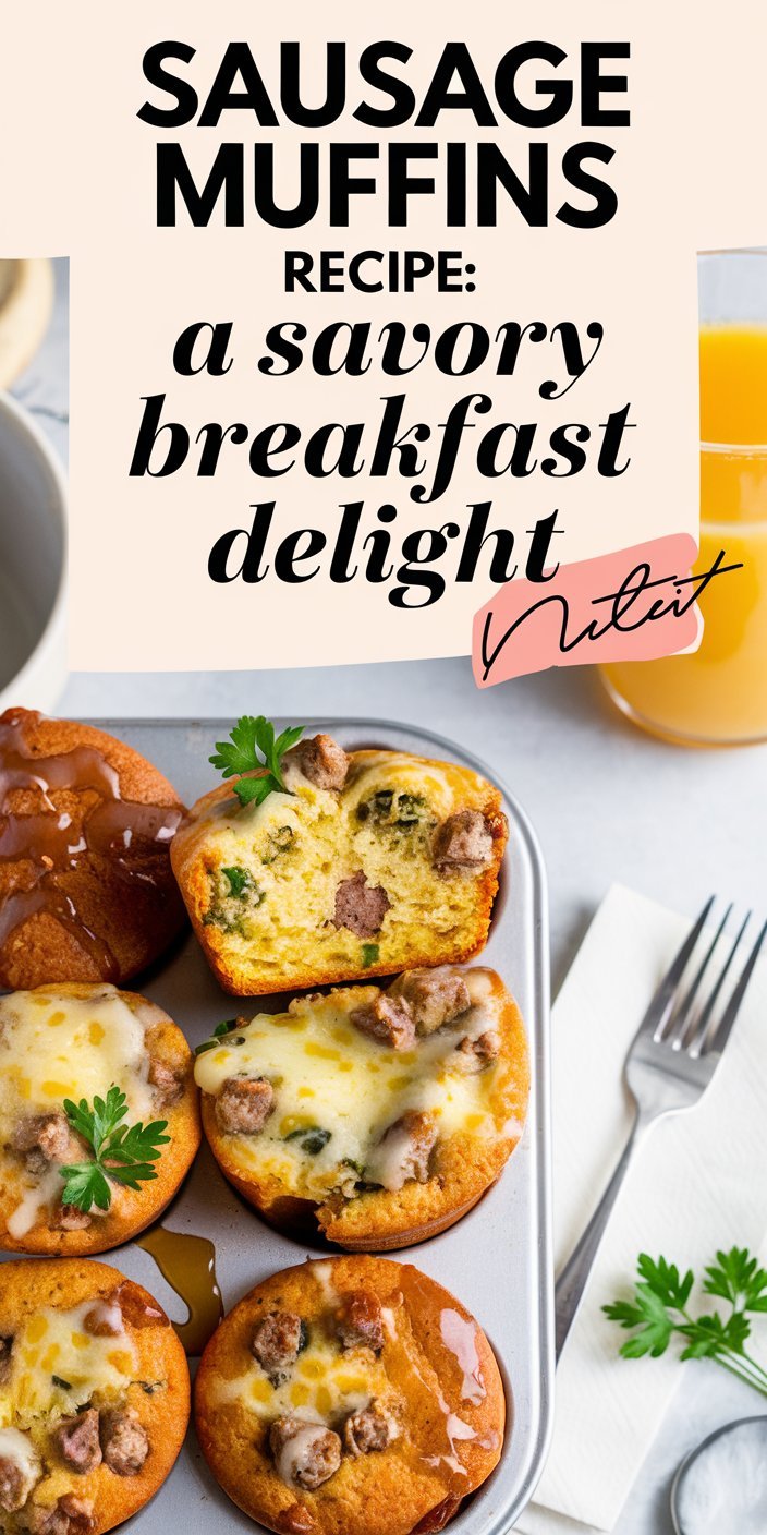 Golden-baked sausage muffins displayed in a basket lined with a checkered napkin