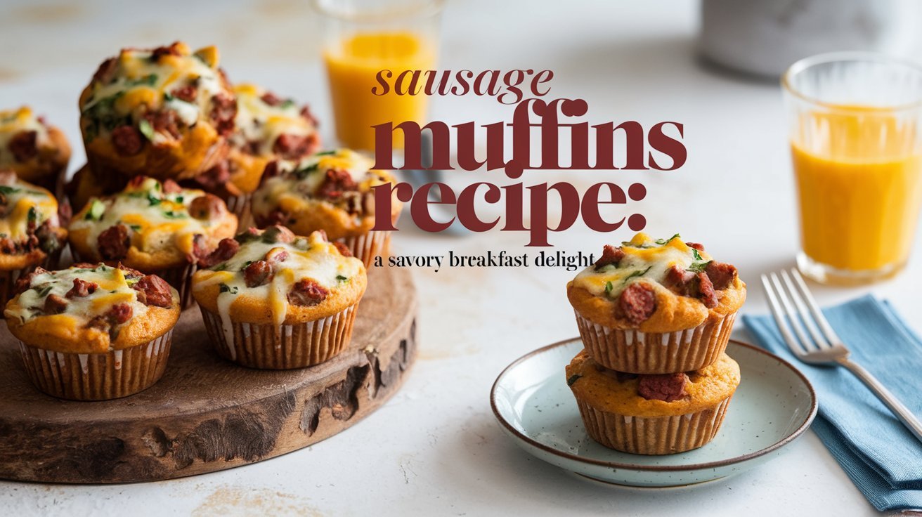 Rustic sausage muffins served with a side of scrambled eggs for a complete meal.