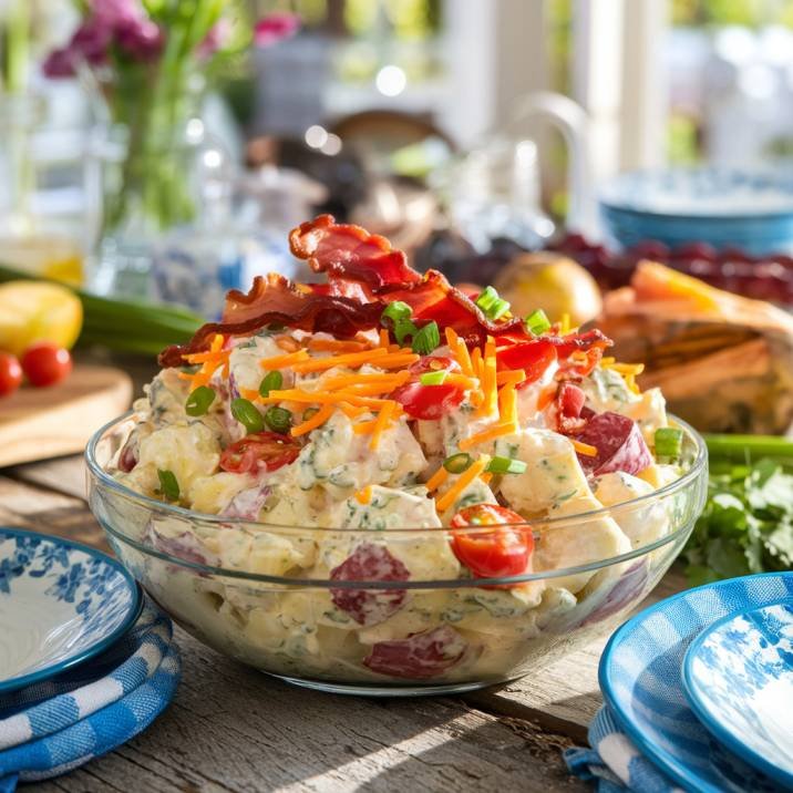 Creamy Cheesy Bacon Ranch Potato Salad - Perfect Side Dish