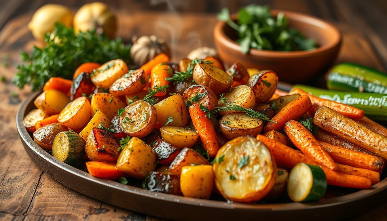 Garlic Herb Roasted Potatoes, Carrots, and Zucchini Recipe