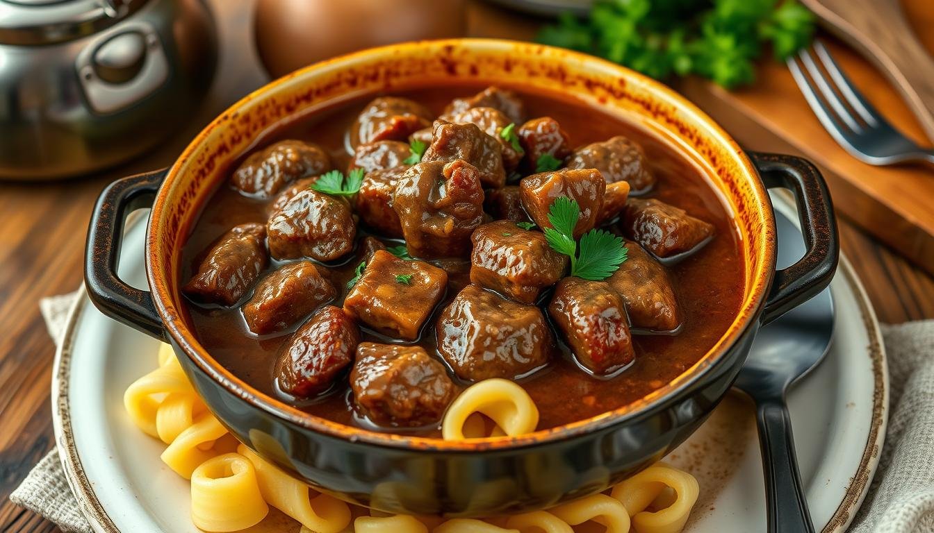 Crockpot Beef Tips and Noodles