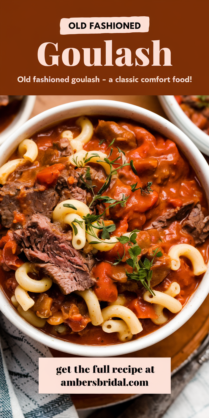 Delicious homemade old fashioned goulash paired with crusty bread for dipping into the savory gravy