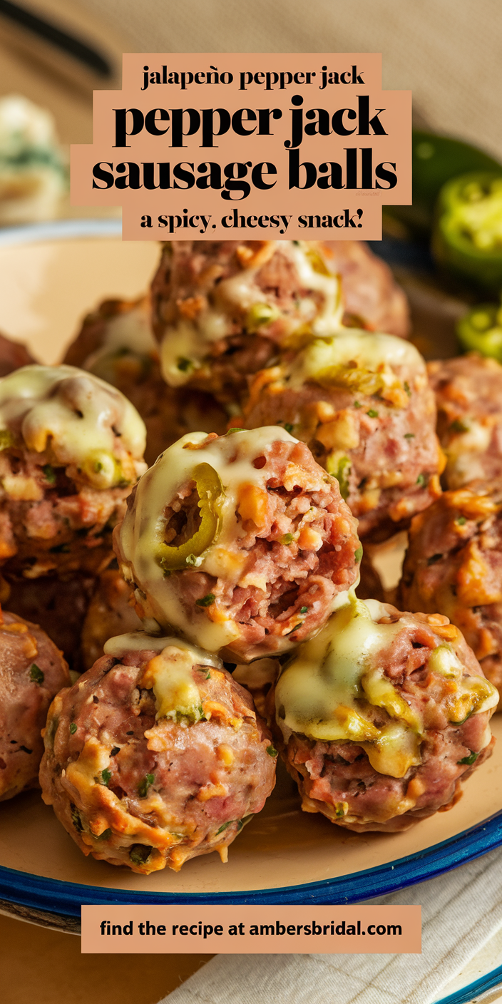 Delicious jalapeño pepper jack sausage balls arranged on a serving tray with a side of creamy ranch dip.
