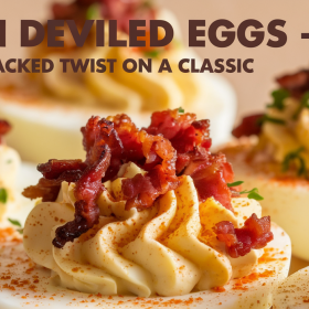 Classic bacon deviled eggs recipe featuring a smooth, tangy filling and crunchy bacon topping.