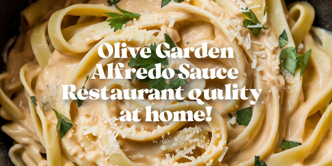 Homemade Olive Garden Alfredo Sauce copycat served alongside crispy garlic breadsticks