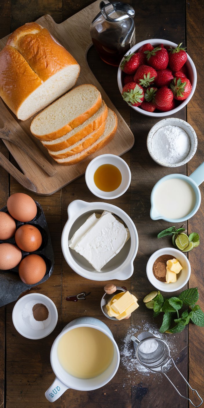 Stack of strawberry French toast roll-ups recipe paired with fresh strawberries and a drizzle of chocolate.