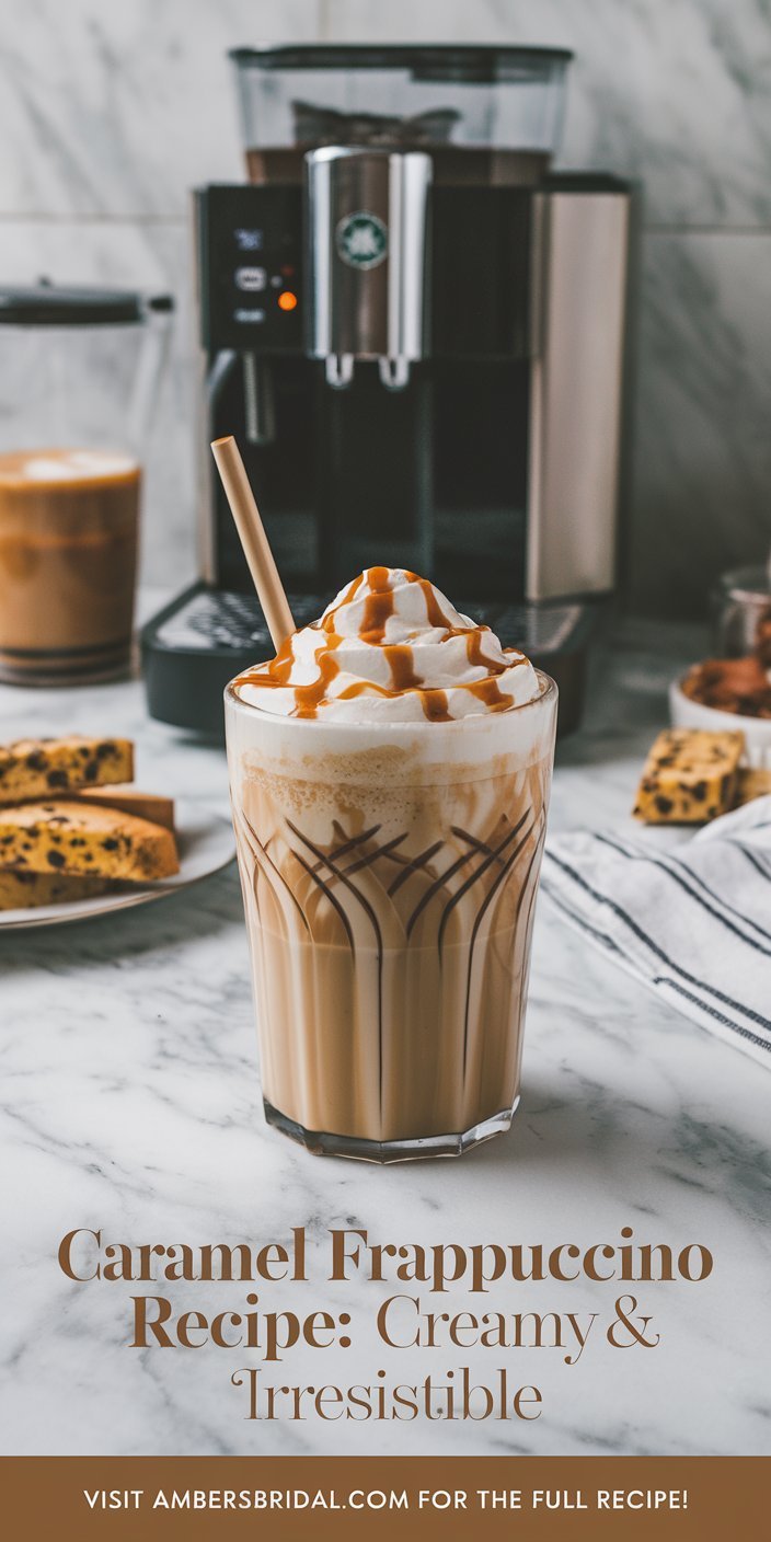 Easy caramel frappuccino recipe blended to perfection with a creamy texture.