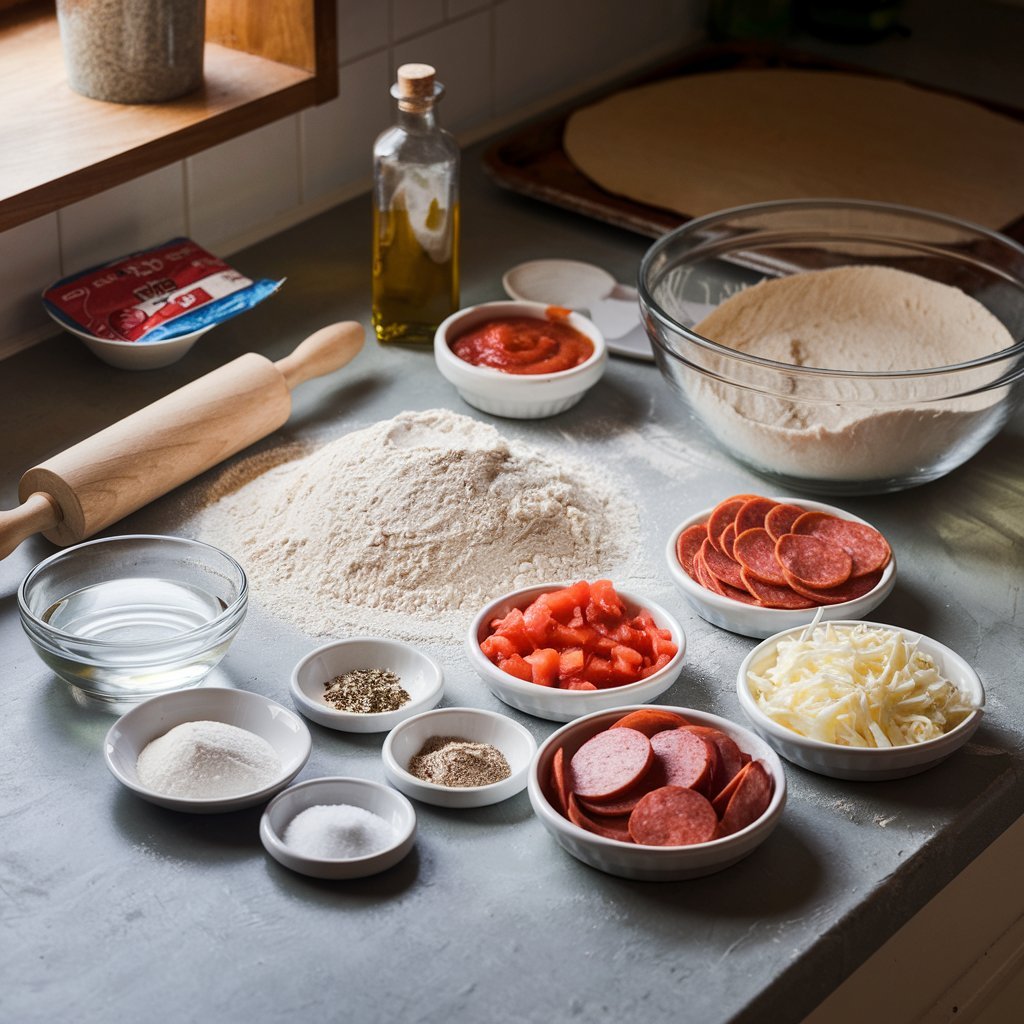 Delicious school pizza with melted mozzarella and pepperoni slices served on a wooden board