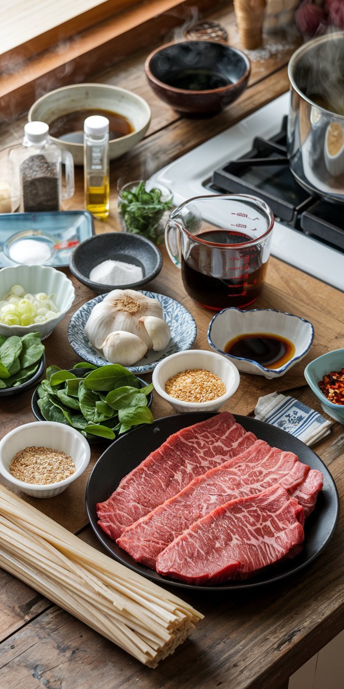 Classic beef udon recipe featuring tender beef marinated in a sweet and savory sauce.”