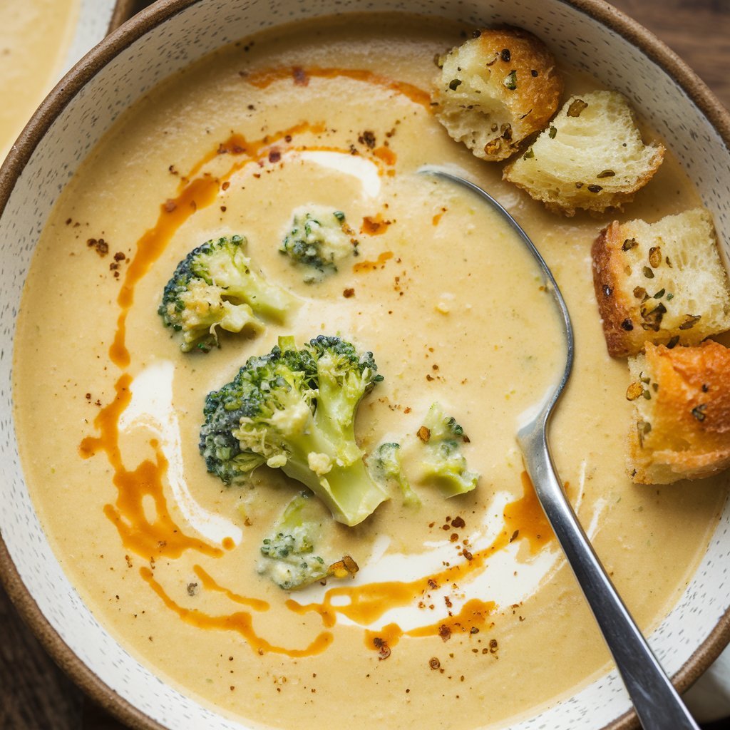 A Photo Of A Creamy Broccoli Cheddar Soup With A F Exorj3oiq7iomuynhz Viq W 0xq1imqy Xsgg21tktyw