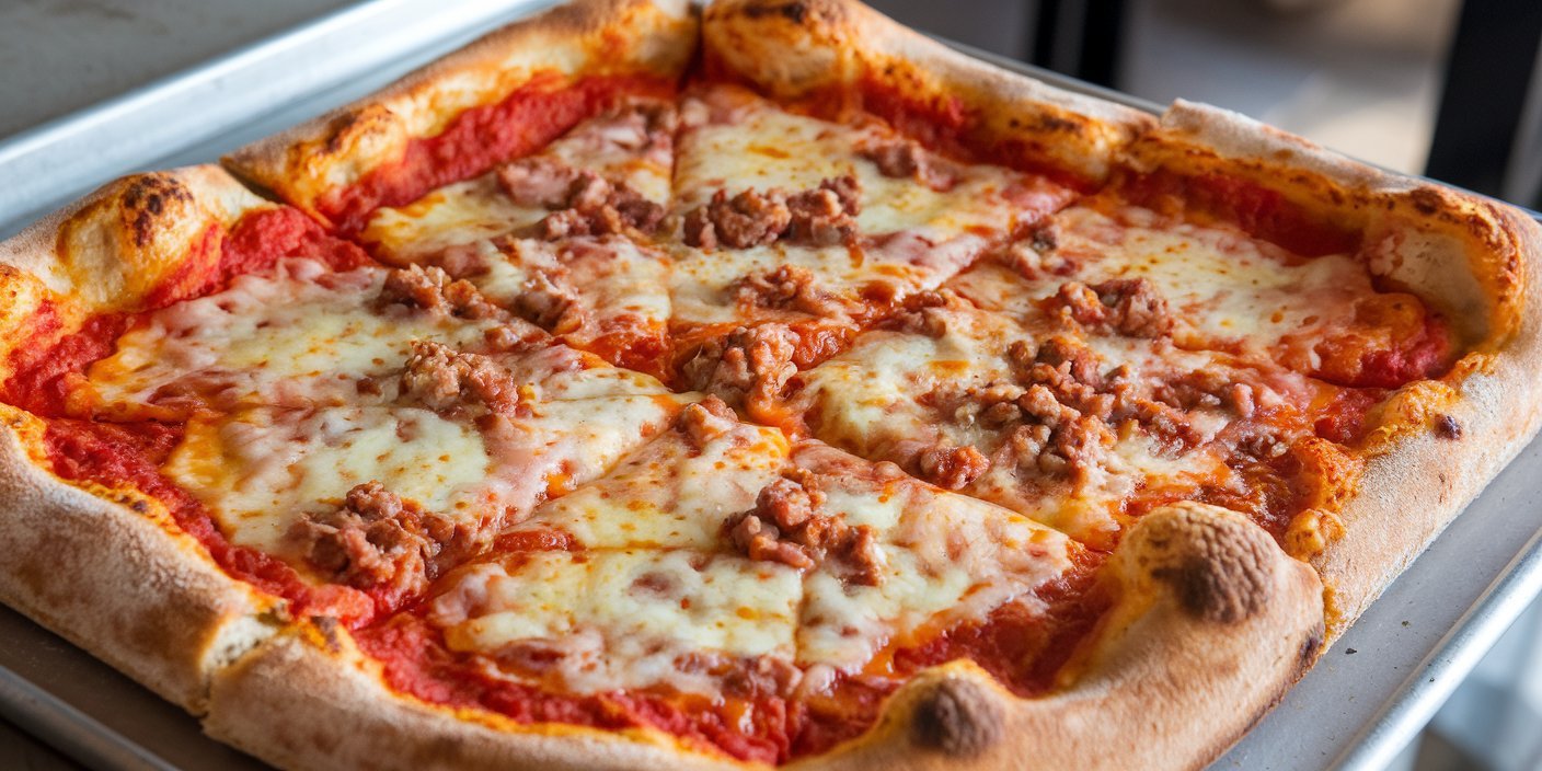 Healthy school pizza topped with spinach, mushrooms, and lean turkey pepperoni