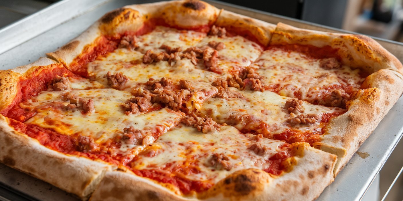 Quick and tasty school pizza slices ready to be enjoyed by hungry students.