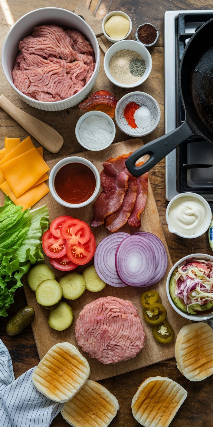 Juicy honey BBQ bacon chicken burger topped with crispy bacon and melted cheese.