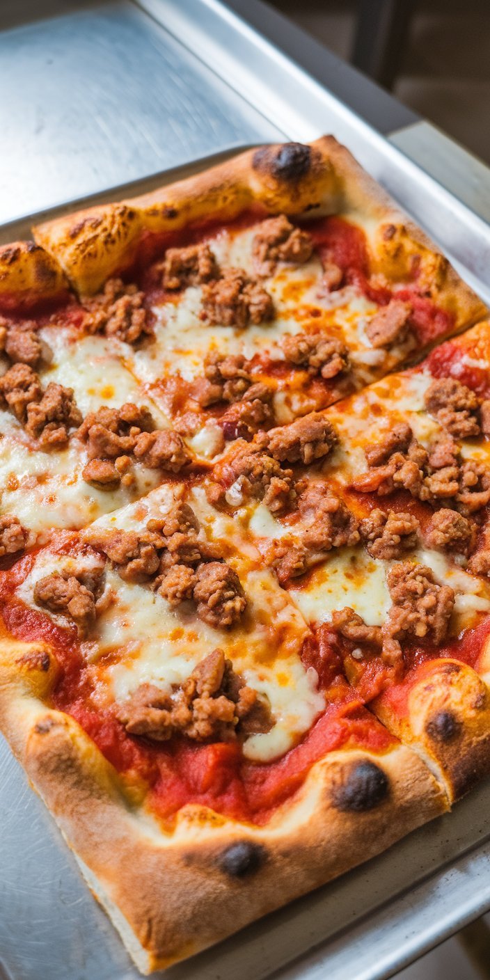 Savory school pizza slices arranged on a platter, perfect for a school lunch or party