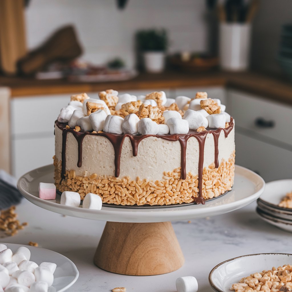 A Photo Of A Rice Krispie Cheesecake With A Golden Lk7xmar6rzetrixbylyfmg Rytvsvpwqcckj2ruowyreg