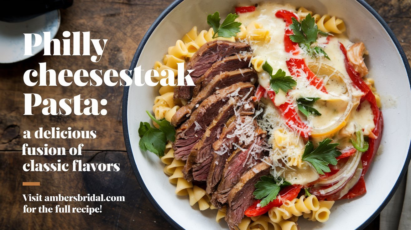 Comforting Philly Cheesesteak Pasta baked with a golden, cheesy topping.