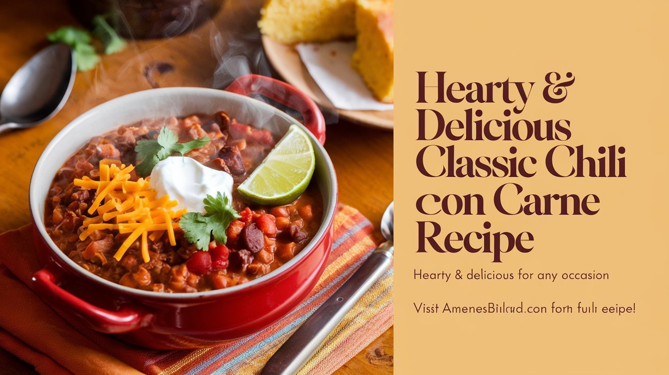 Thick and savory classic chili con carne recipe perfect for a cozy dinner.