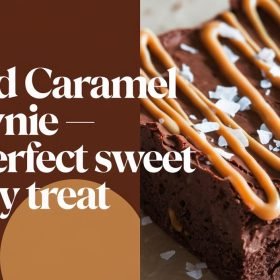 Decadent salted caramel brownie with a glossy caramel drizzle and a sprinkle of sea salt