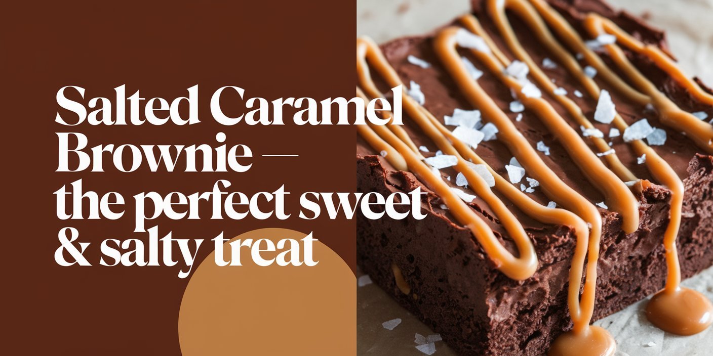Decadent salted caramel brownie with a glossy caramel drizzle and a sprinkle of sea salt