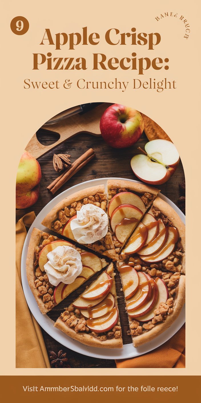 Sweet and crunchy apple crisp pizza garnished with chopped pecans and cinnamon sugar.