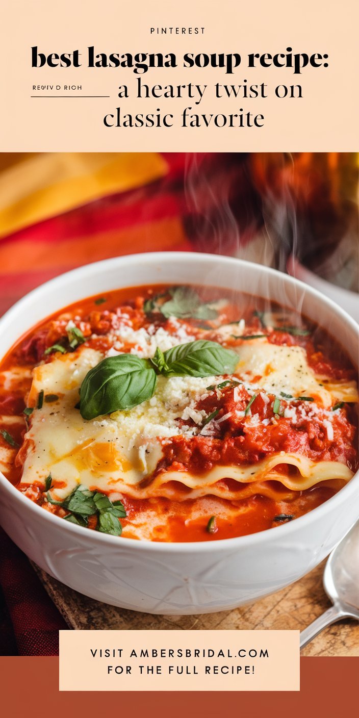 Close-up of hearty lasagna soup with layers of noodles, ground beef, and rich tomato broth from the Best Lasagna Soup Recipe