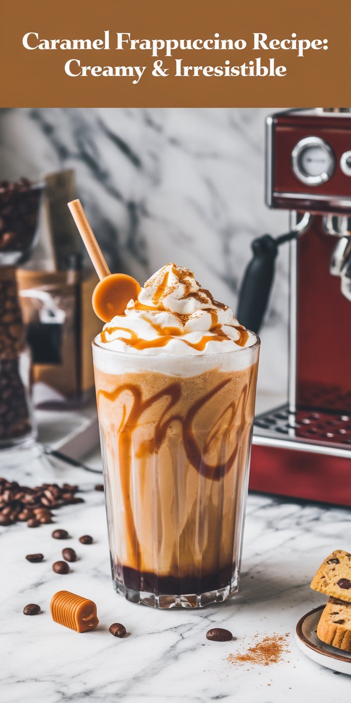 Frosty caramel frappuccino served with a side of biscotti for a coffeehouse feel.