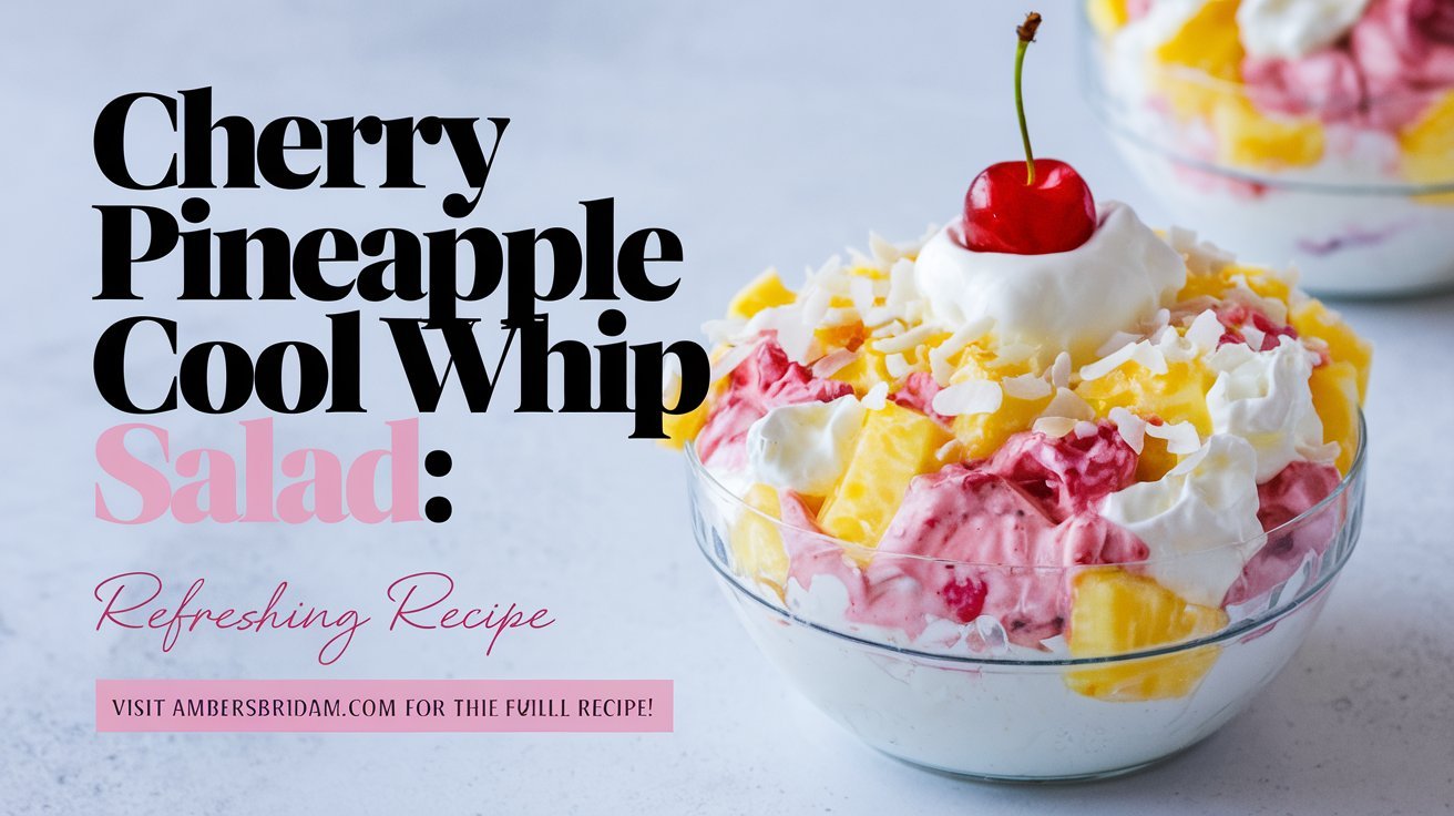 Cherry pineapple cool whip salad with colorful marshmallows and creamy texture.