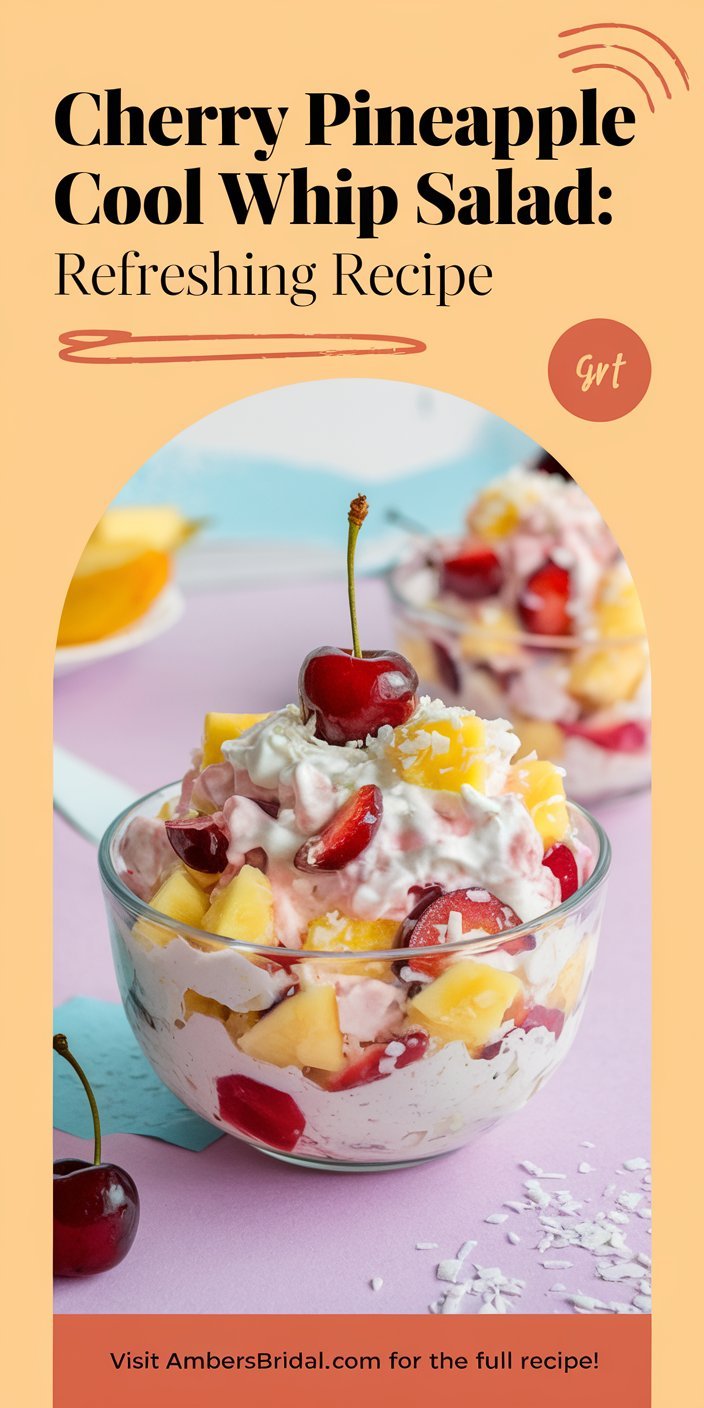 Close-up of cherry pineapple cool whip salad showcasing its vibrant colors and fluffy texture