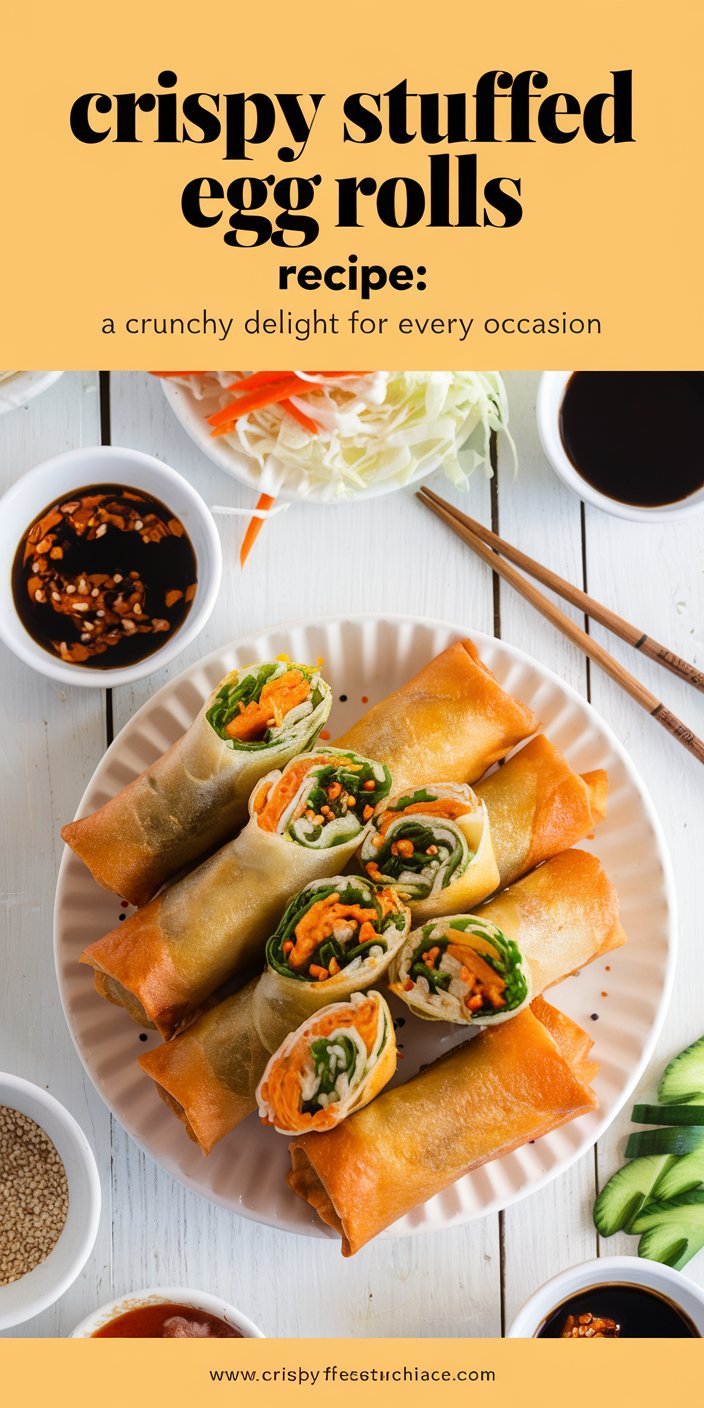 Platter of crispy stuffed egg rolls paired with dipping sauces for a perfect appetizer.