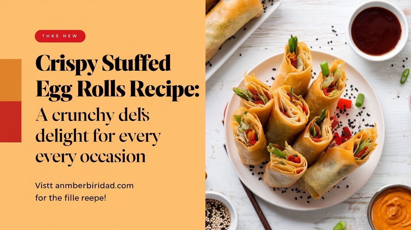 Family-style serving of crispy stuffed egg rolls with assorted dipping sauces
