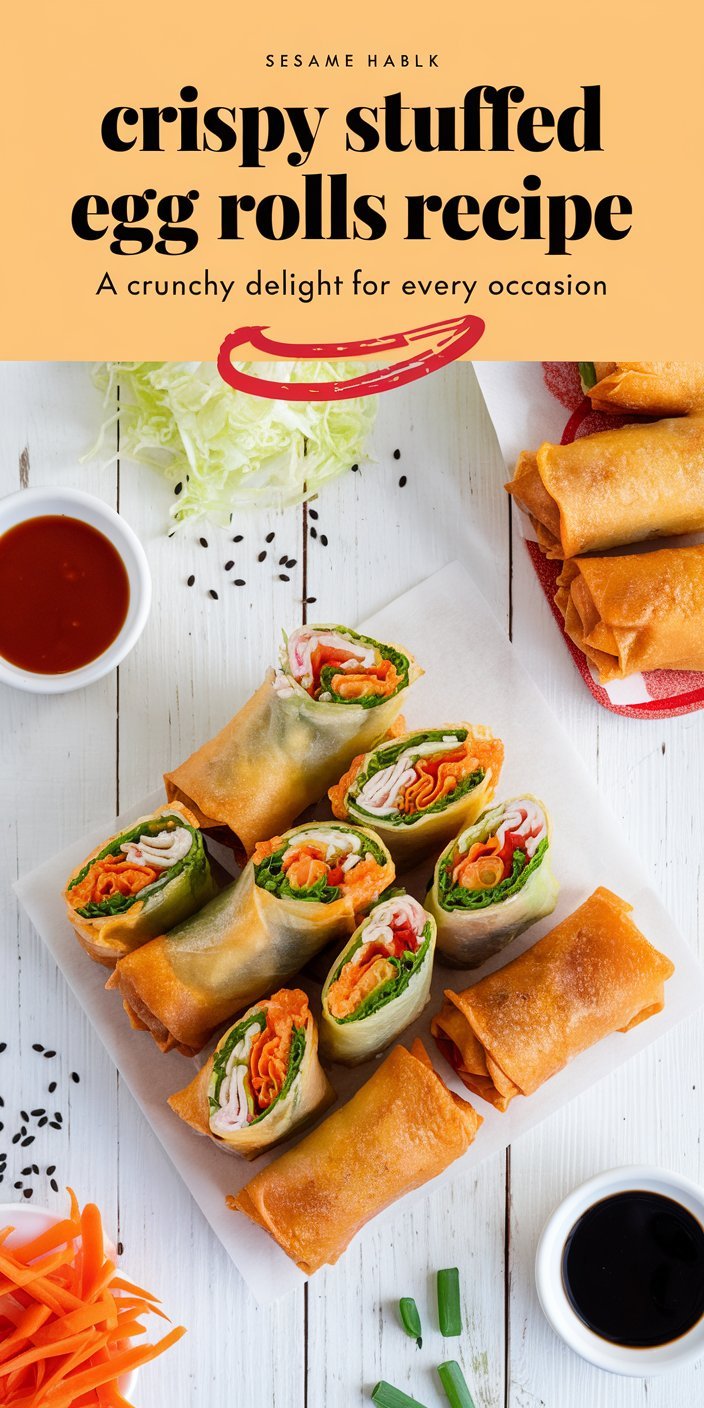 Close-up of crispy stuffed egg rolls showcasing the savory filling inside.
