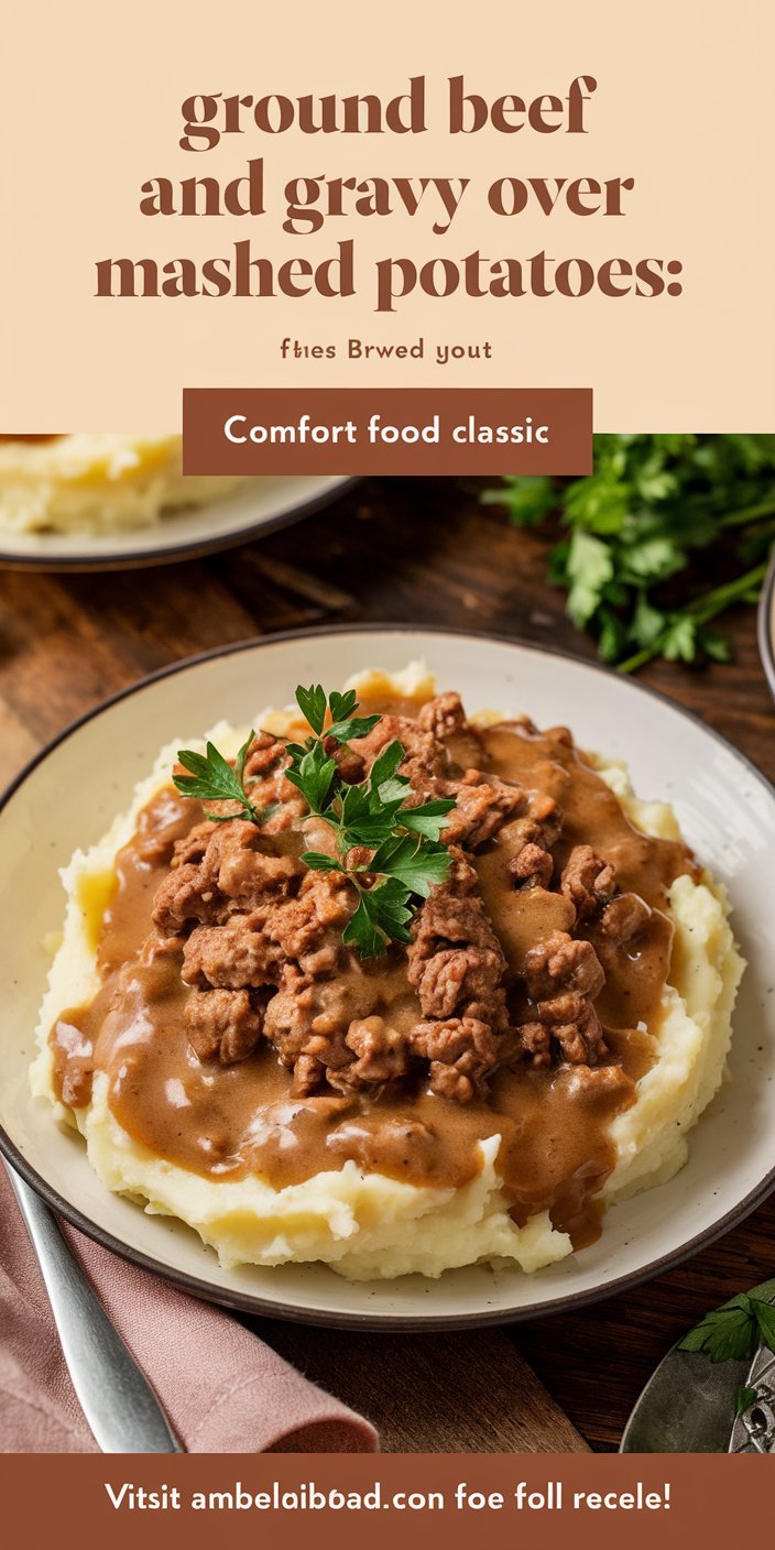 Comforting ground beef and gravy over mashed potatoes with a side of steamed vegetables.