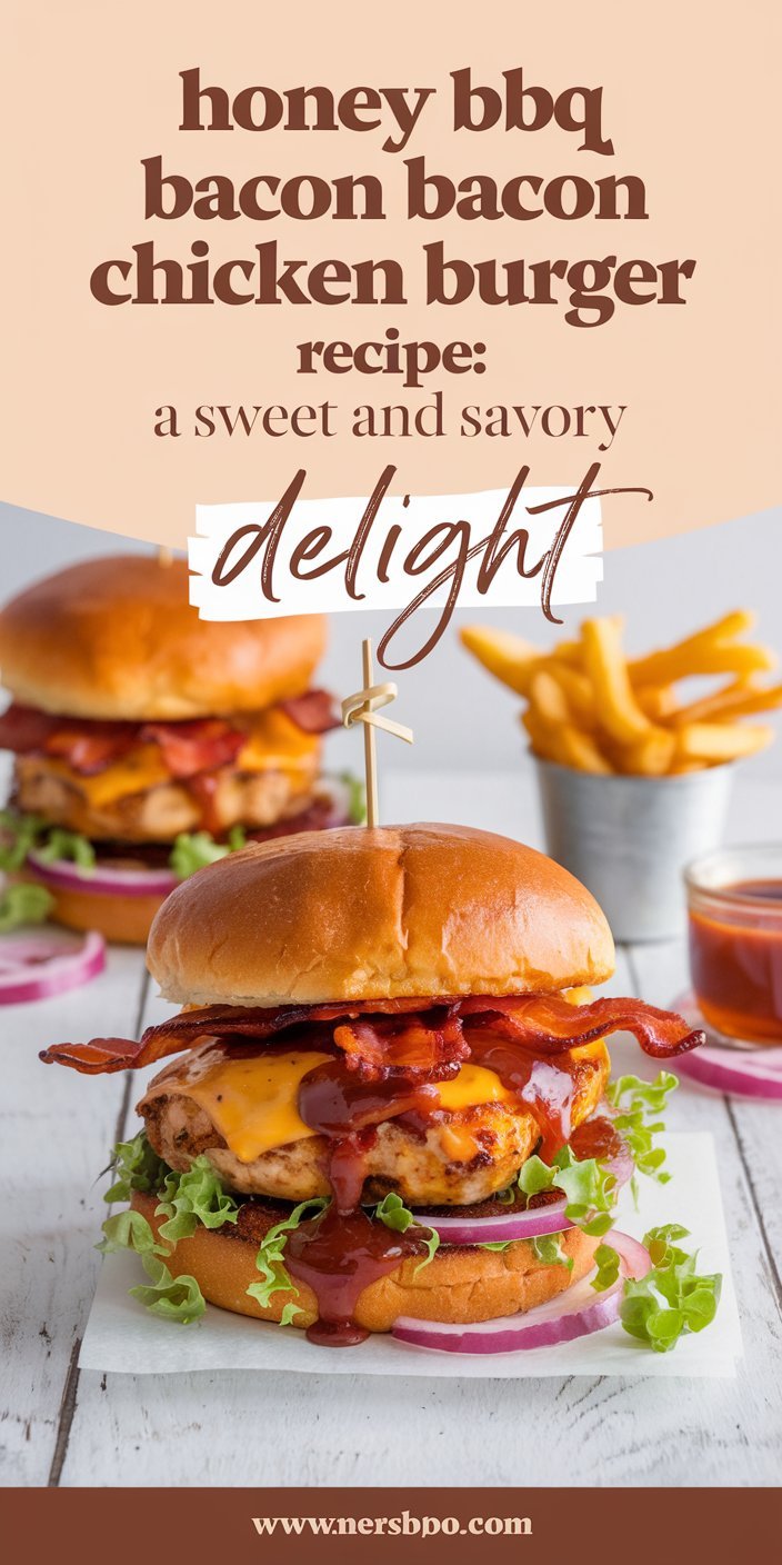 Savory honey BBQ bacon chicken burger with a toasted sesame seed bun.