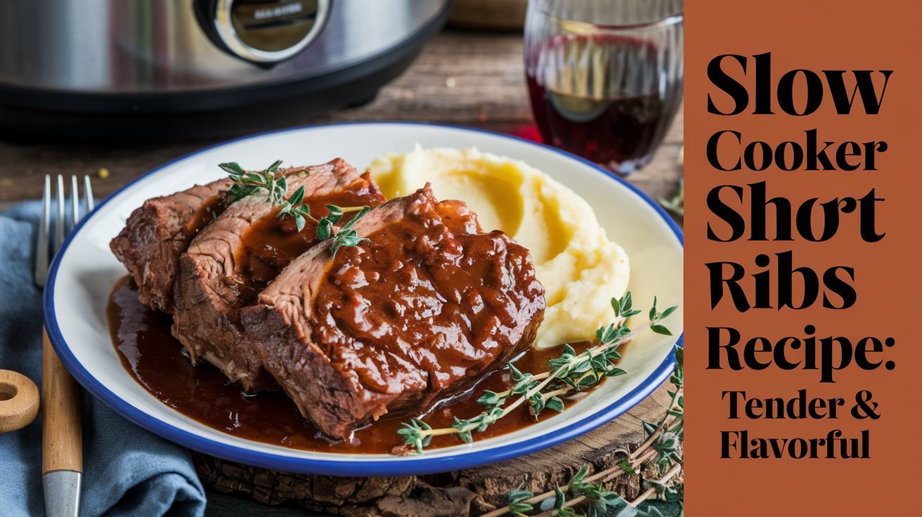 Homemade slow cooker short ribs recipe with tender, fall-off-the-bone meat.