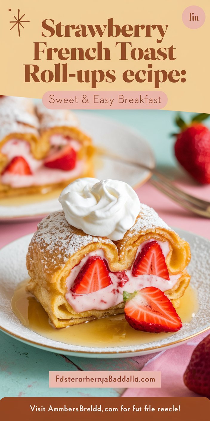 Strawberry French toast roll-ups recipe showcasing gooey cream cheese and vibrant strawberry filling.