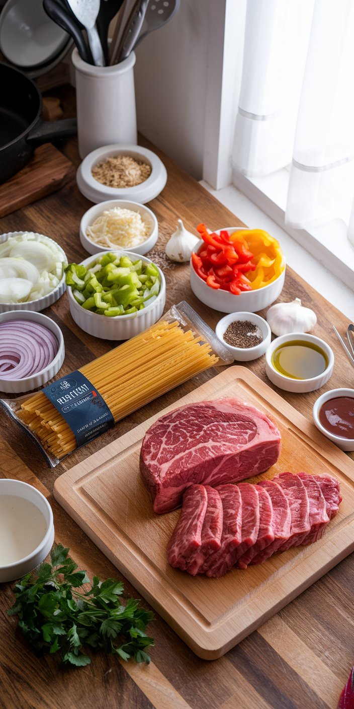 Philly Cheesesteak Pasta served hot, highlighting bold flavors and gooey cheese.